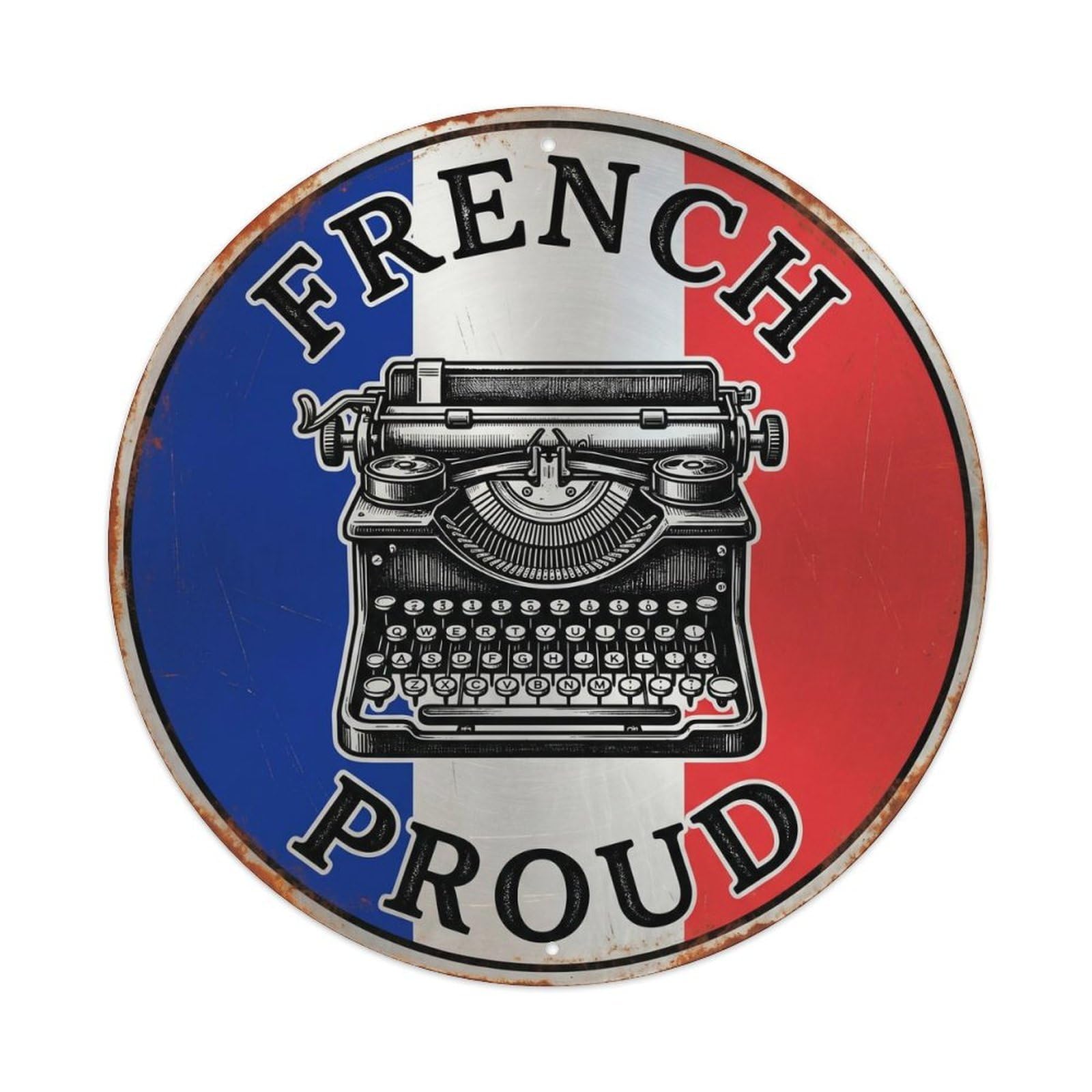 Olhnbad Style French Proud Typewriter Writing Art Heritage Emblem Metal Tin Sign