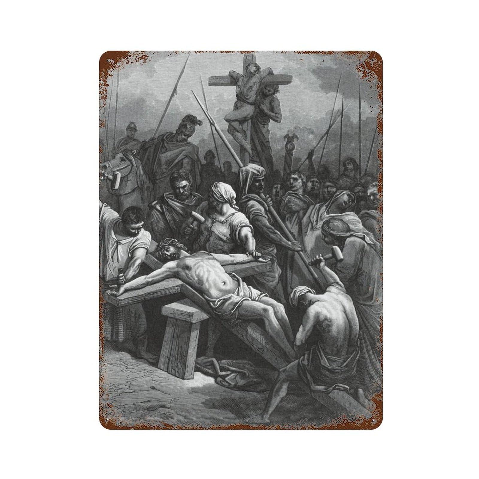 Crucifixion of Jesus Retro Metal Sign 15.7"x11.8", Classic Wall Plaque for Garage, Pub Or Kitchen