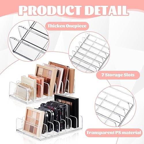 Miniatura 4 de Leinuosen Paquete de 4 organizadores de maquillaje divididos de 7 secciones para paleta de sombras de ojos y lápiz labial, organizador de paleta de