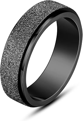 ALEXTINA Anxiety Ring for Women Men Fidget Rings - 6mm 8mm Stainless Steel Spinner Rings for Anxiety Relief Items for Women Silver Rose Gold Rainbow Sandblast Glitter Finish