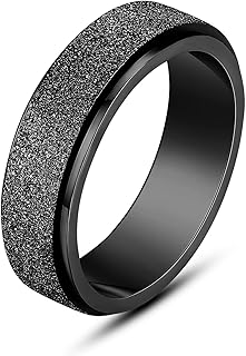 ALEXTINA Anxiety Ring for Women Men Fidget Rings - 6mm 8mm Stainless Steel Spinner Rings for Anxiety Relief Items for Women Silver Rose Gold Rainbow Sandblast Glitter Finish
