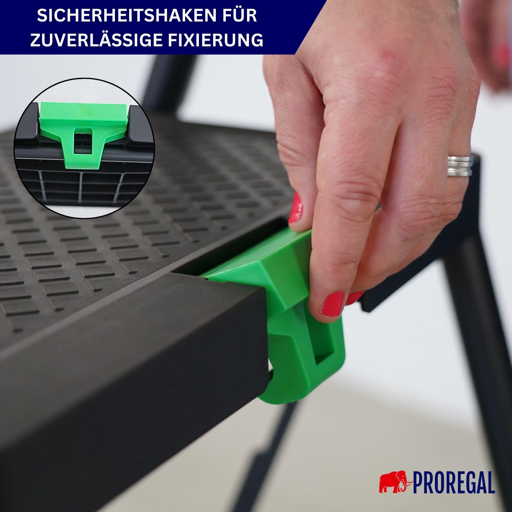 PROREGAL Profi-Escabeau pliant avec certification TÜV/GS, avec arceau manuel et plateau à outils 4 marches avec surface striée HxLxP 160x51x87cm Capacité de charge 150kg Acier Noir, Marche Pied Pliant