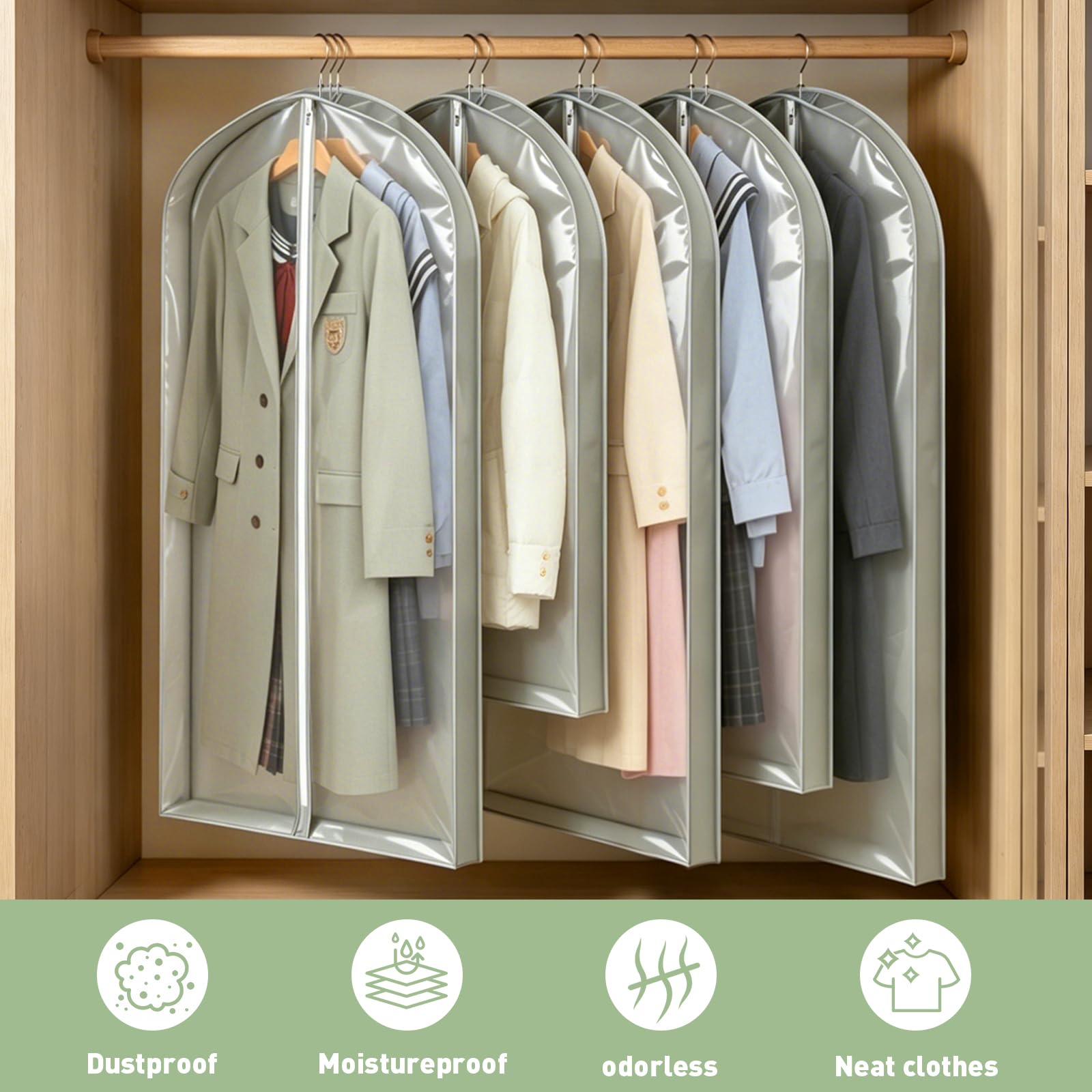 Kleidersäcke zum Aufhängen von Kleidung und Aufbewahrung, transparent, atmungsaktiv, Staubschutz für Schrankaufbewahrung, mit 10,2 cm Zwickel für Anzüge, Mäntel, Hemden, Kleider und gepolsterte