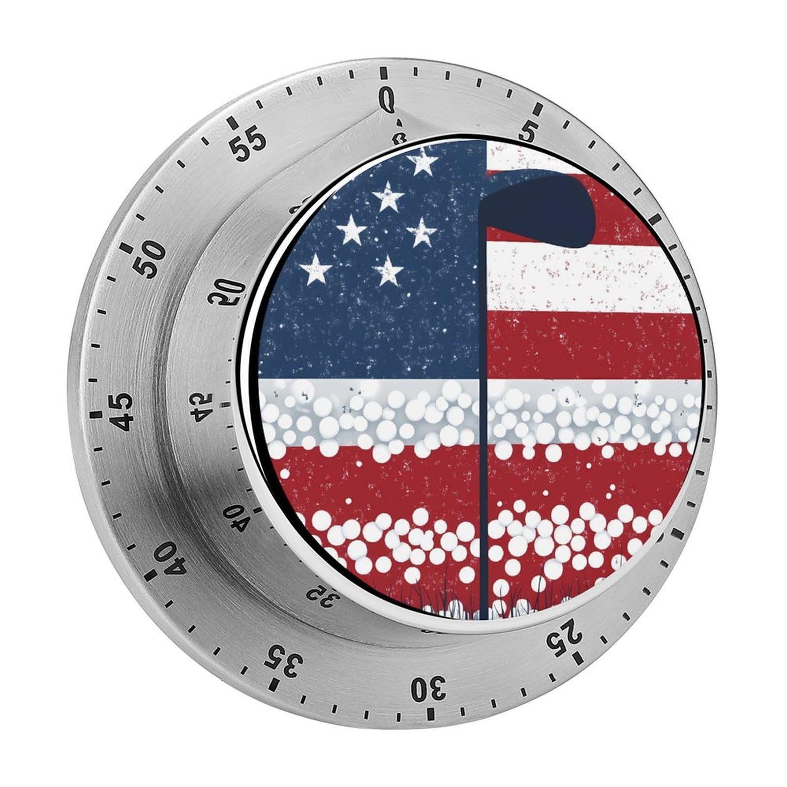 Golf with U.S. Flag Funny Timer 60 Minute Countdown Timer Mechanical Time Management Tool for Kitchen Work