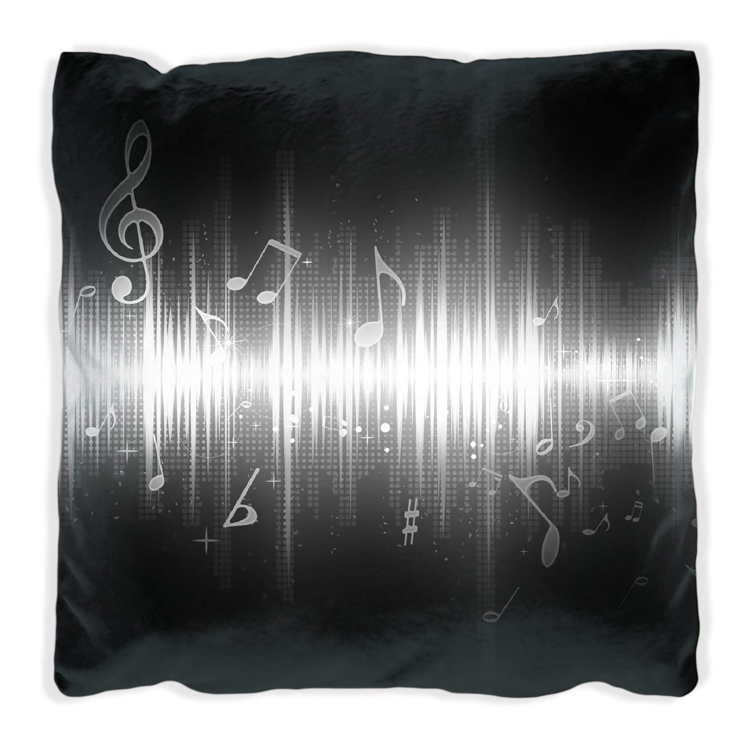 Wallario Dekokissen 30 x 30 cm, Noten der Musik in schwarz und weiß, beidseitig Bedruckt, Kuschelkissen mit weicher Plüsch-Oberfläche