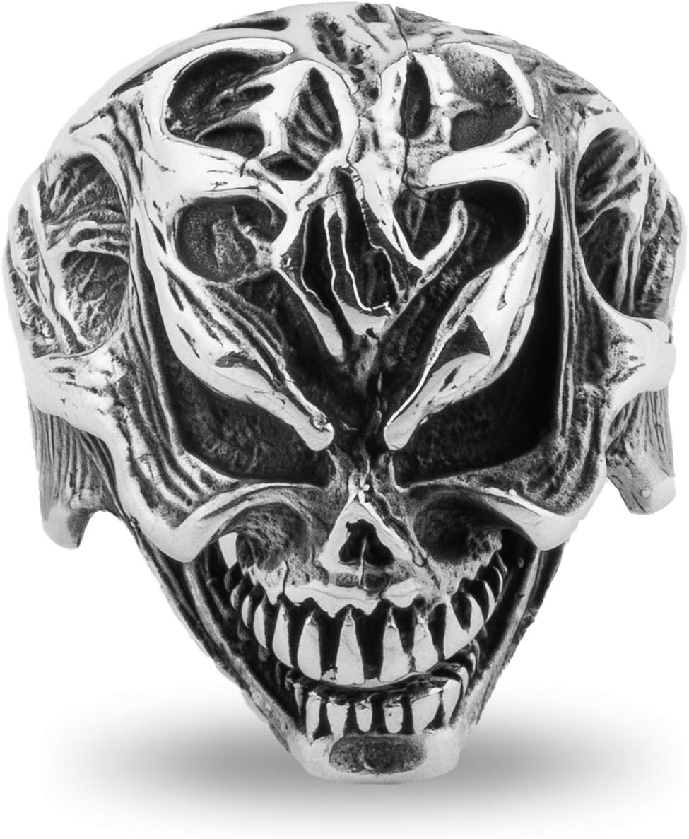 Chicotta Men's Scary Grinning Skull Handmade Vintage Sterling Silver Bikers' Ring