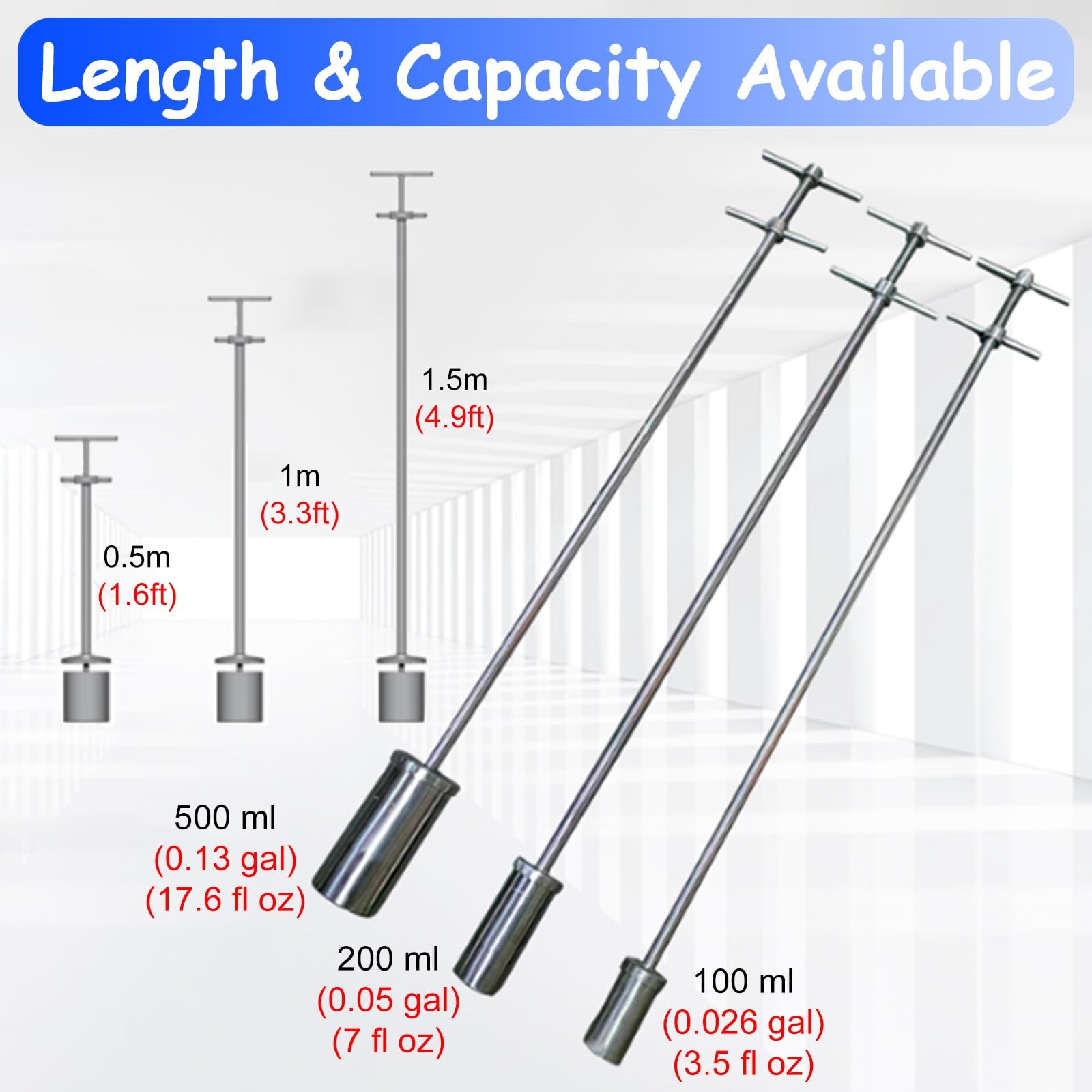 Bicchiere da 100/200/500 ml in acciaio inox, mestolo per campionatore liquido viscoso per laboratori e raccolta dell'acqua per condutture, kit di sonde di campionamento facile (0,5 m)