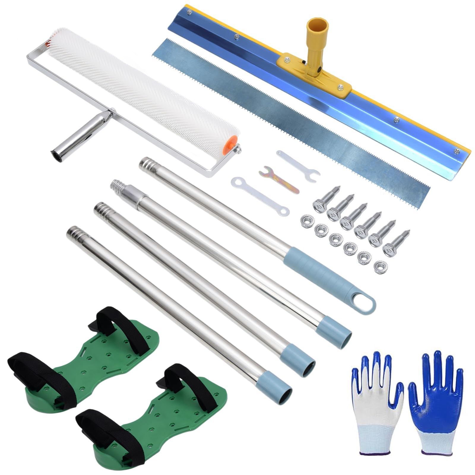 Lnopever Spiked Roller Self Levelling Tools, Epoxy Floor Leveling Paint Construction Rollers, Scraper, Trowel, Spike Shoes, Paint Rollers, Self-Levelling Cement Tool Kit with 160CM Extension Rod