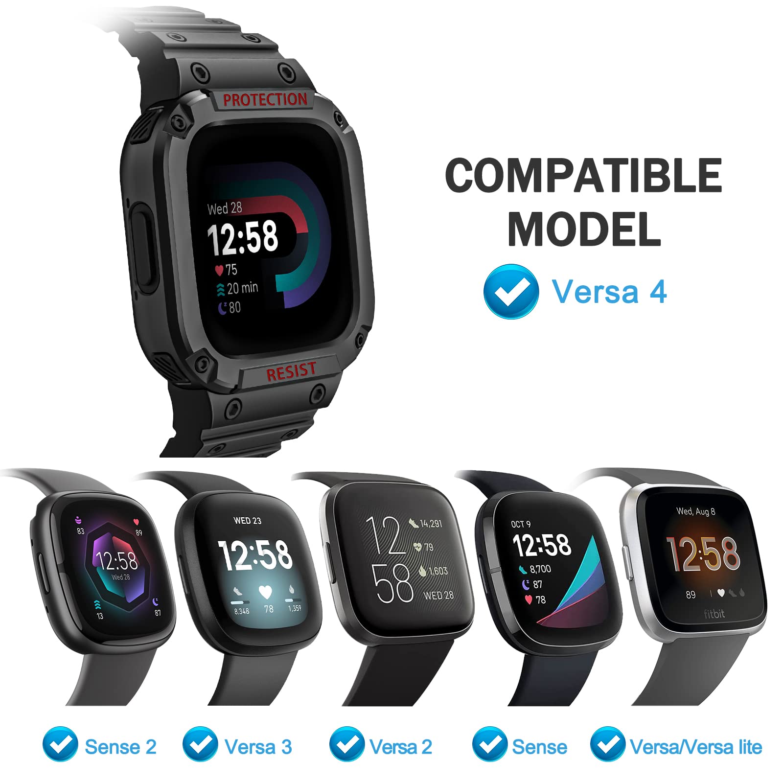 Fintie Paski z etui kompatybilne z Fitbit Versa 4/3 / 2/1 / Versa Lite/Fitbit Sense 2 / Sense, etui ochronne, pasek sportowy, dla mężczyzn
