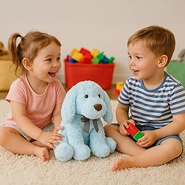 WEIGEDU Blue Goldendoodle Furry Poodle Puppy Dog Blue Stuffed Animal Plush Toys for Kids Boys Girls Birthday Bedtime Xmas Gift, 11.8 inches