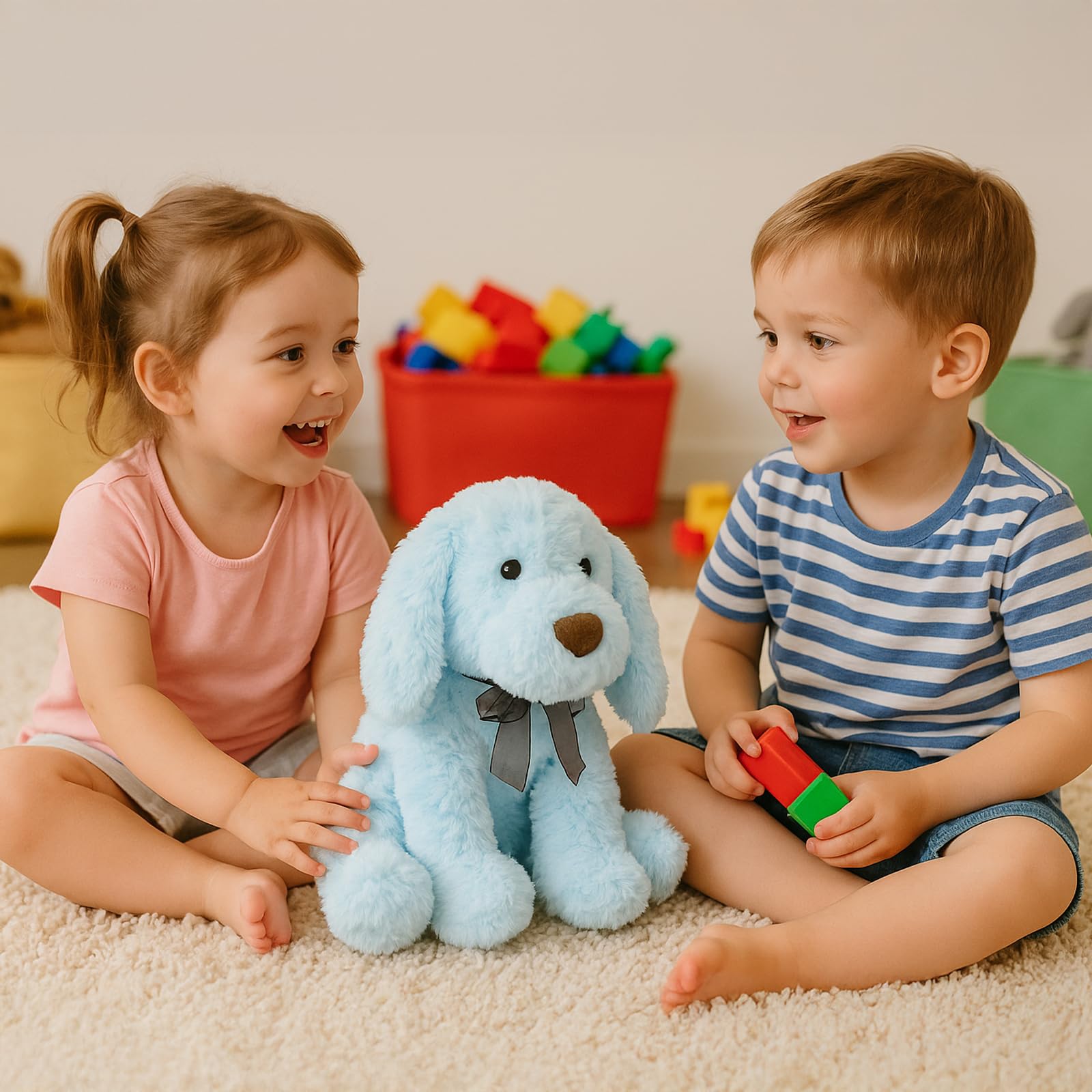 WEIGEDU Blauer Goldendoodle, pelziger Pudelwelpe, blau, Stofftier, Plüschspielzeug für Kinder, Jungen und Mädchen, Geburtstag, Schlafenszeit