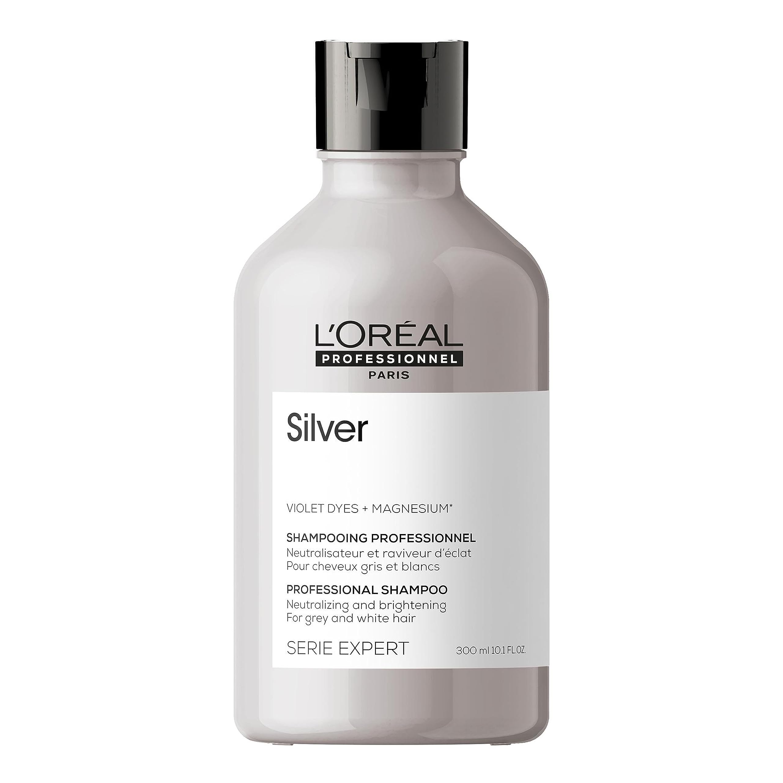 L’Oréal Professionnel Anti-Yellowing Hair Shampoo for White, Grey and Bleached Hair, Violet Pigments, Serie Expert, Silver Shampoo, 300ml