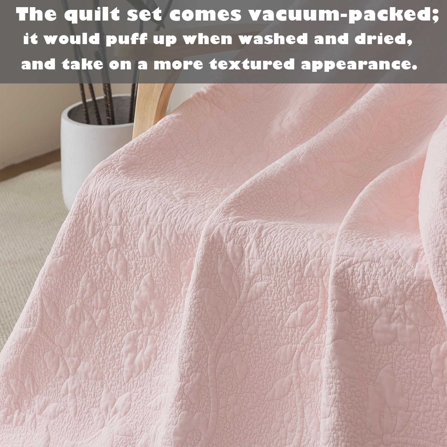 Brandream Pink Scalloped Edge Quilt Cotton Quilted Throw Blanket for Bed Couch Daybed 47 X 60 Inch Decorative Throw Blankets - Image 4