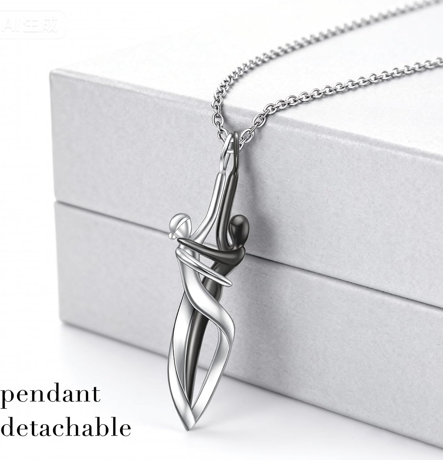 Hug Necklace for Women Matching Necklace for Couples Valentines Day Gifts Him Her Wife Hug Couple Pendant Sterling Silver Men Women Jewelry - Image 3