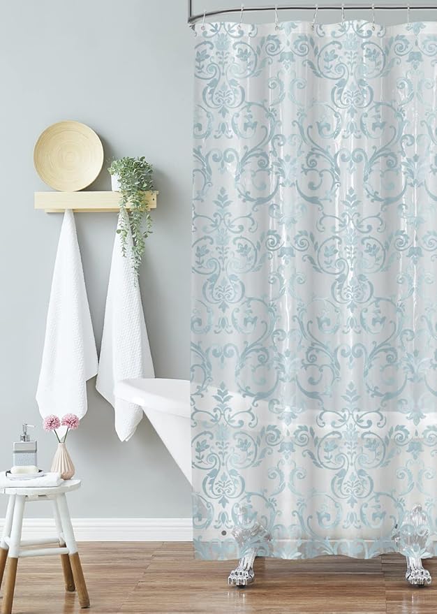 Laura Ashley Aqua Halsted PEVA Shower Curtain, Elegant