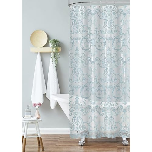 Laura Ashley - Aqua Halsted PEVA Shower Curtain, Elegant Bathroom Décor, Measures 70" x 72", Waterproof