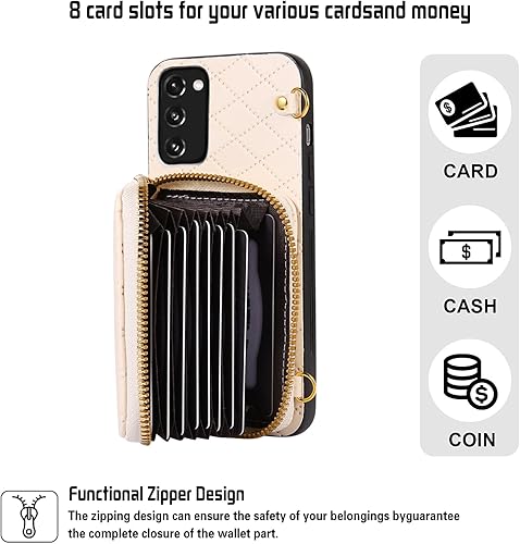 Miniatura 4 de Furiet Funda tipo cartera cruzada desmontable para Samsung Galaxy S20 FE 5G 6.5 pulgadas con monedero con cremallera, múltiples ranuras para