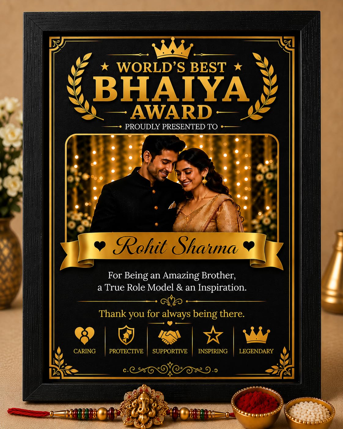 Personalised Rakhi Combo World's Best Bhaiya Award frame | Custom Photo & Name, Rakhi Included-image-3