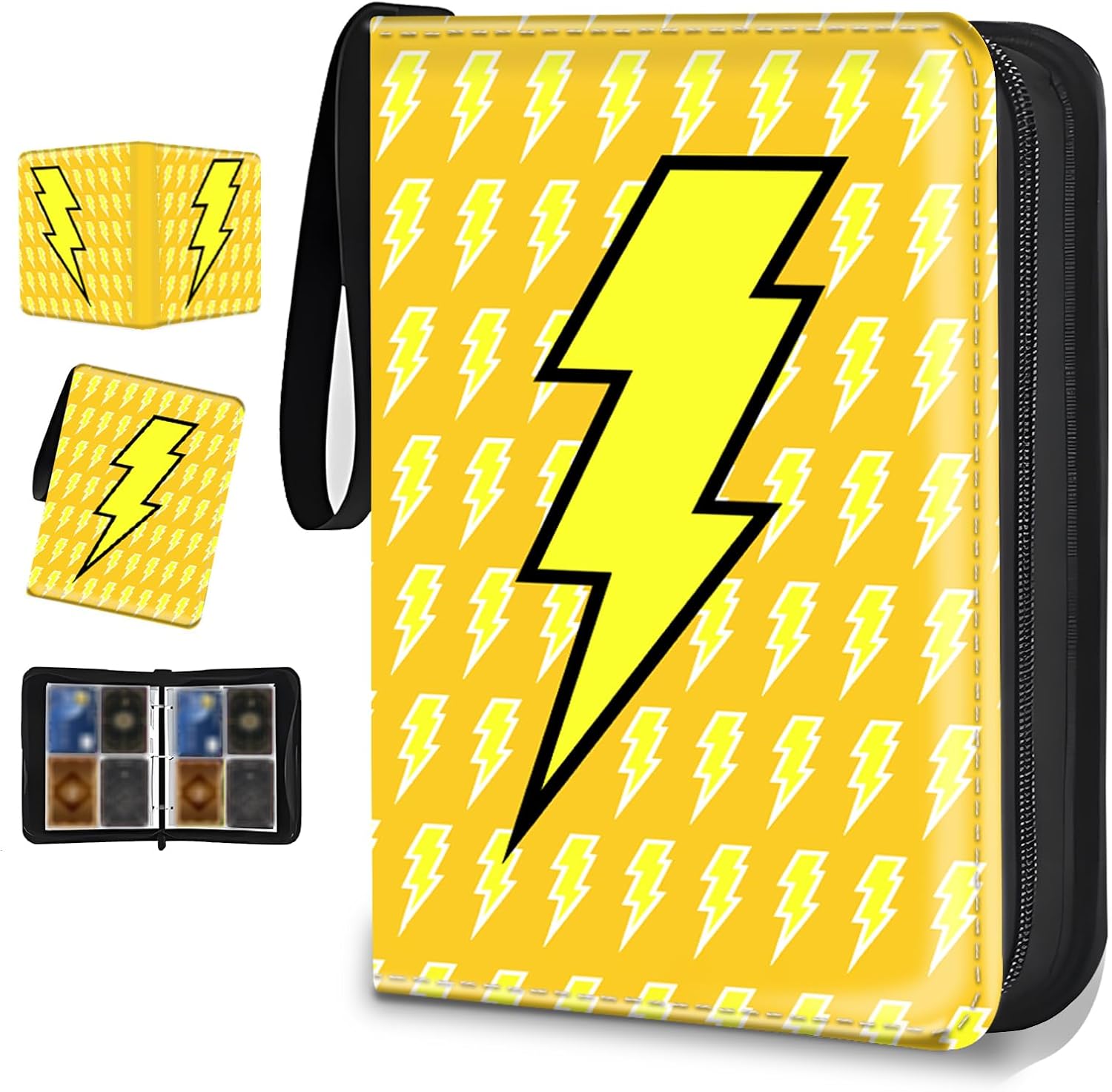 Card Binder 4 Pocket Zipper Trading Card Binder Holds 400 Cards, PU Collectible Binder with Removable Sleeve Holds 50 Pages, Game Card Book