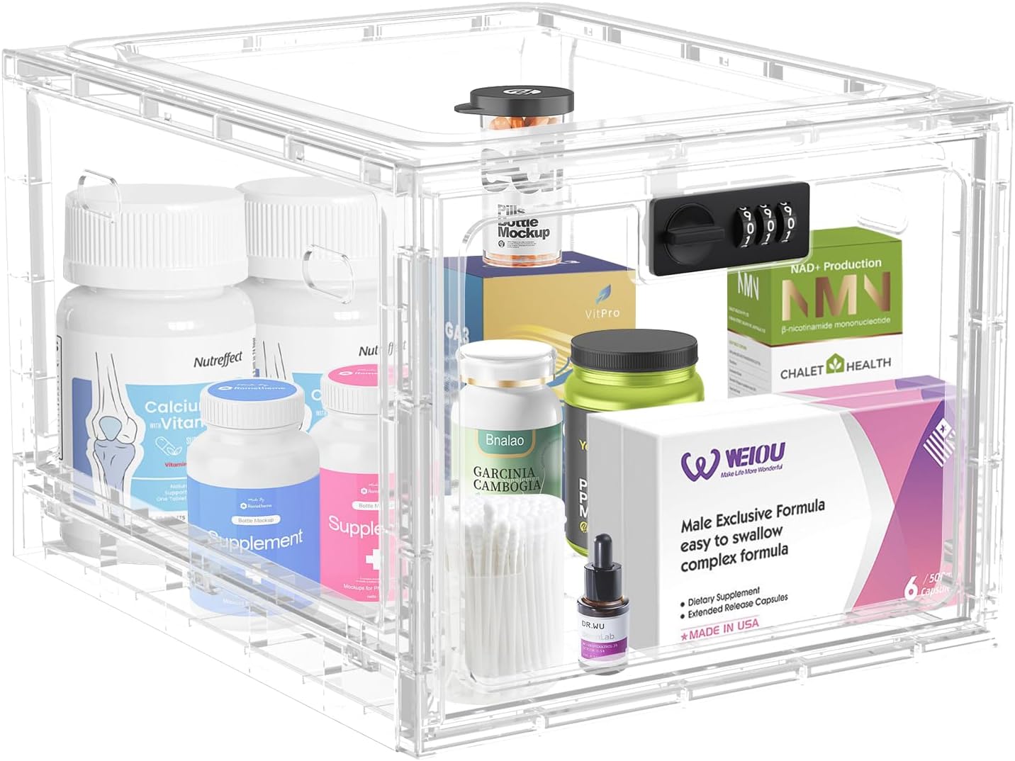 HOLYHY Medicine Lock Box for Safe Medication Storage, Large Refrigerator Lockable Storage Box for Kitchen Food Safe, Phone Jail iPad Tablet Lock Boxes for Kids Home/Office (Clear)