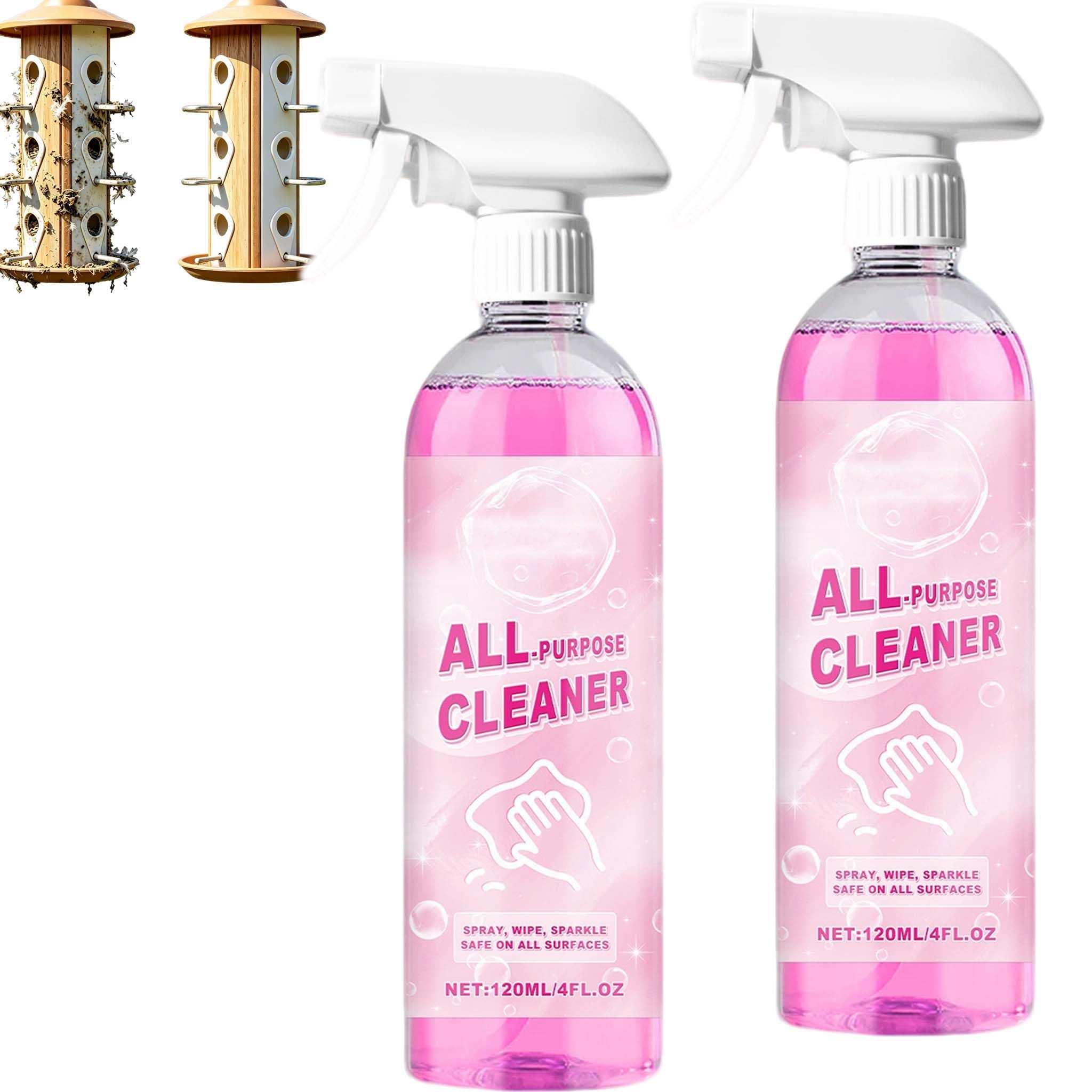 Bird Poop Remover, Bird Bath Cleaner, Easy Spray And Wipe Cleaning Solution, Absolutely Clean Amazing Bird Cage Cleaner, Metal Wood Plastic Bird Feeder Safe Fast Cleaning Solution (2pcs)