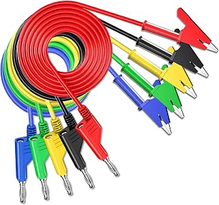 Cleqee Stackable 4mm Banana Plug to Alligator Clips Test Leads Crocodile Test Clamps Cables for Multimeter Electrical Testing 5PCS