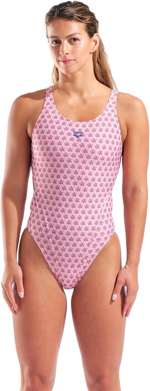 Women's Performance Bouquet Swim Tech Back One Piece Swimsuit Wide Straps Ergonomic Back