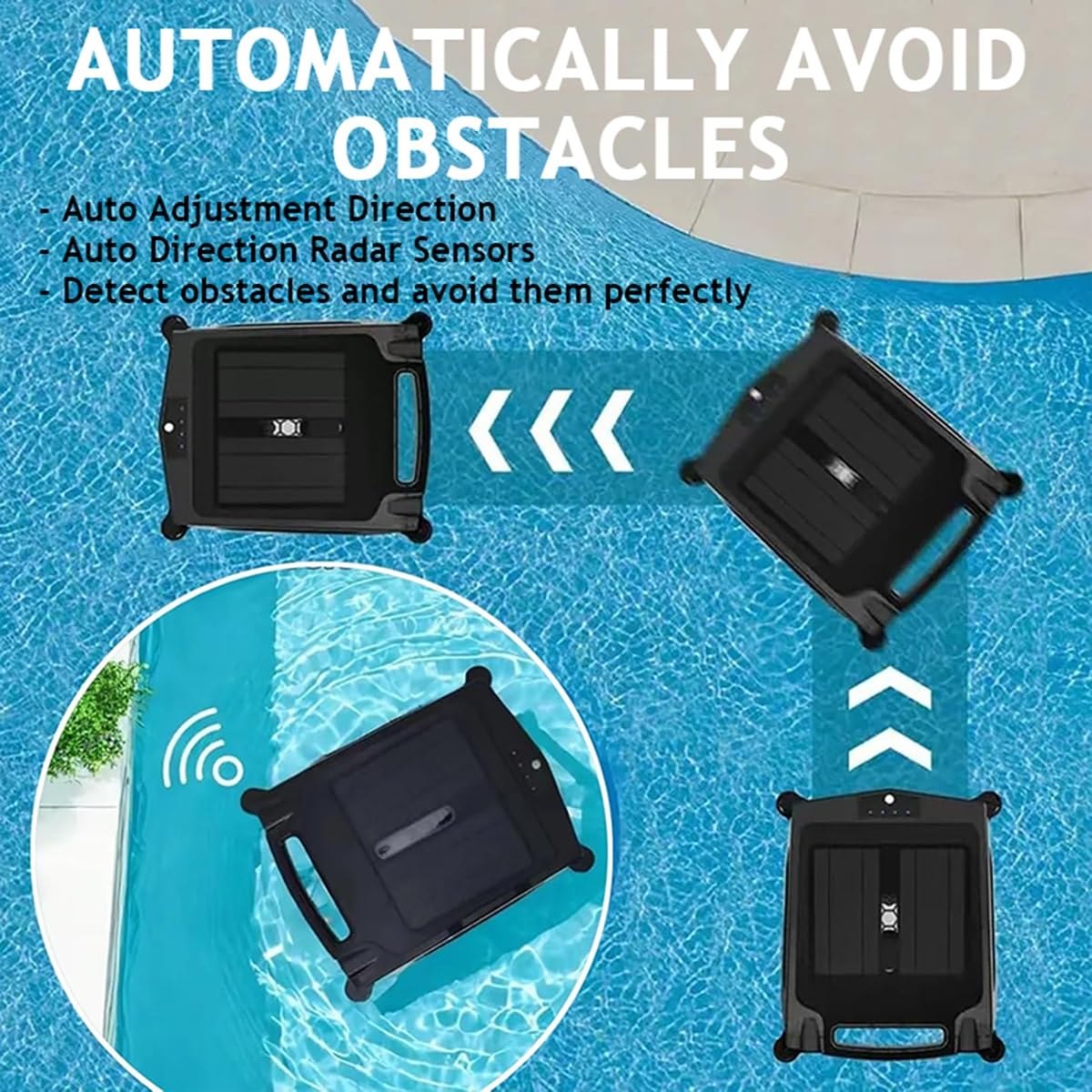 Limpiador robótico inalámbrico para piscinas: Skimmer alimentado por energía solar con doble velocidad, limpieza diurna y nocturna, evita obstáculos inteligente para limpieza automática