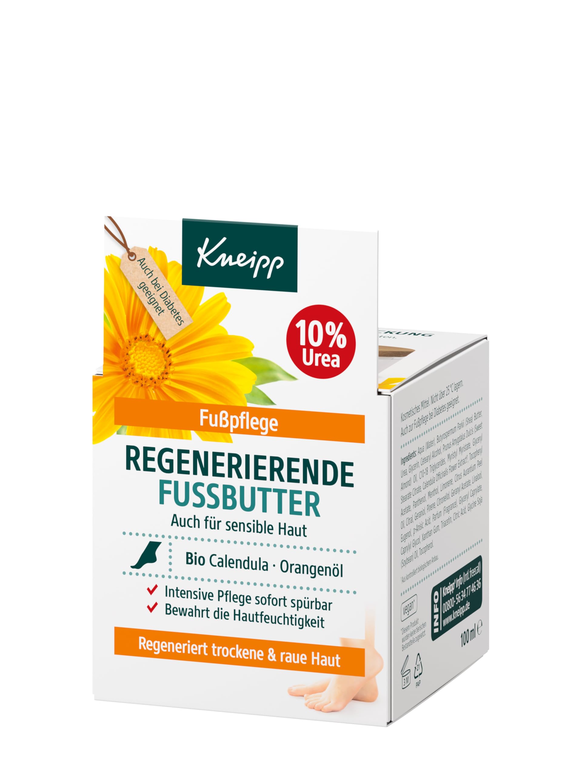 Kneipp Beurre de pied régénérant - Convient également pour les peaux sensibles - Calendula bio et huile d'orange - Soin intensif immédiatement perceptible - 100 ml