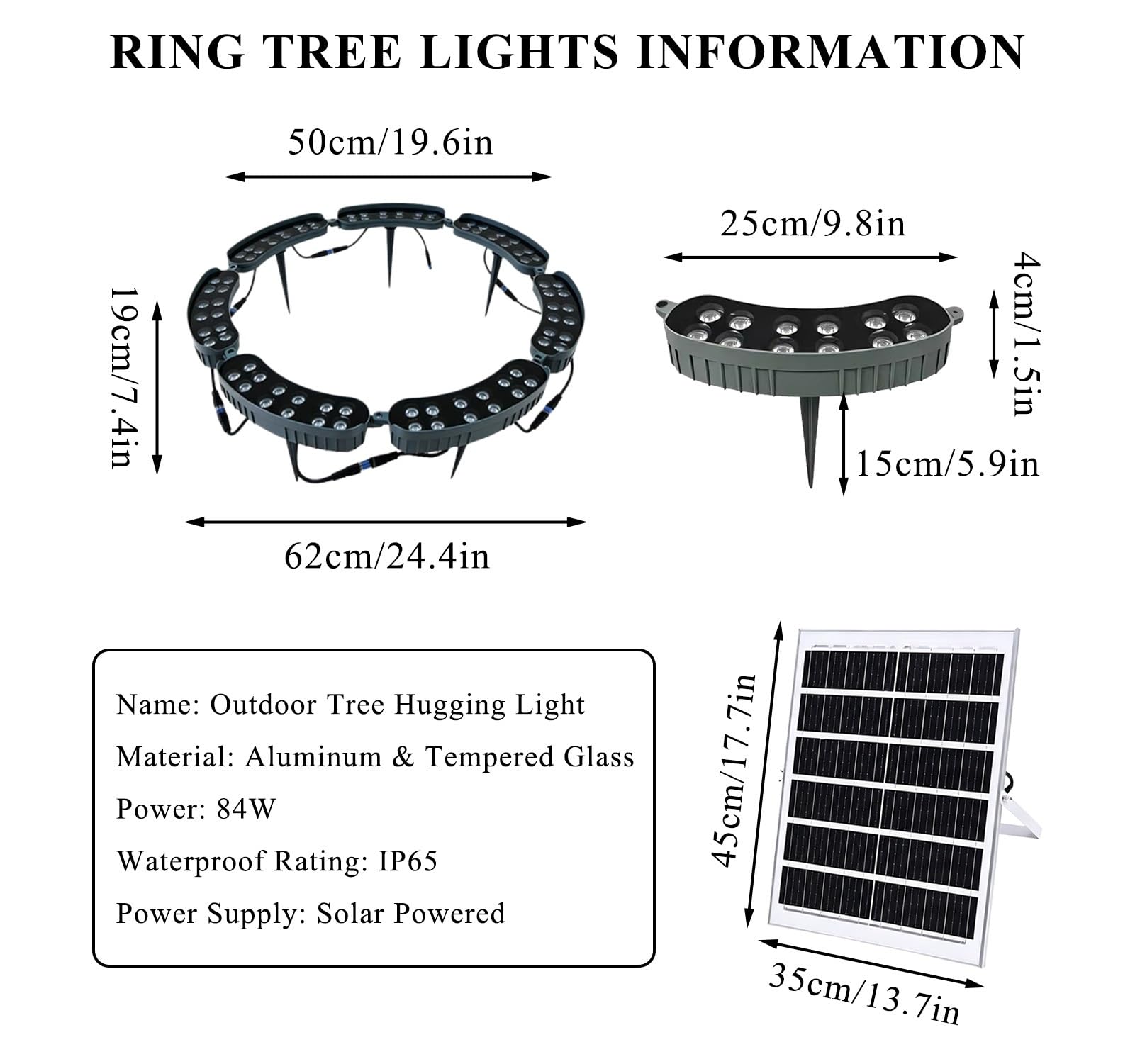 Lampa zewnętrzna LED, solarna lampa LED do drzew z pilotem zdalnego sterowania - 7 głowic, 84 W, niebieskie światło, zewnętrzne oświetlenie zewnętrzne do dekoracji ogrodu, na podwórko, trawnik