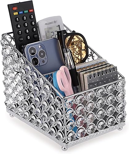 Miniatura 8 de Sumnacon Soporte para control remoto de cristal, magnífico soporte para control remoto con 3 compartimentos, organizador de almacenamiento de