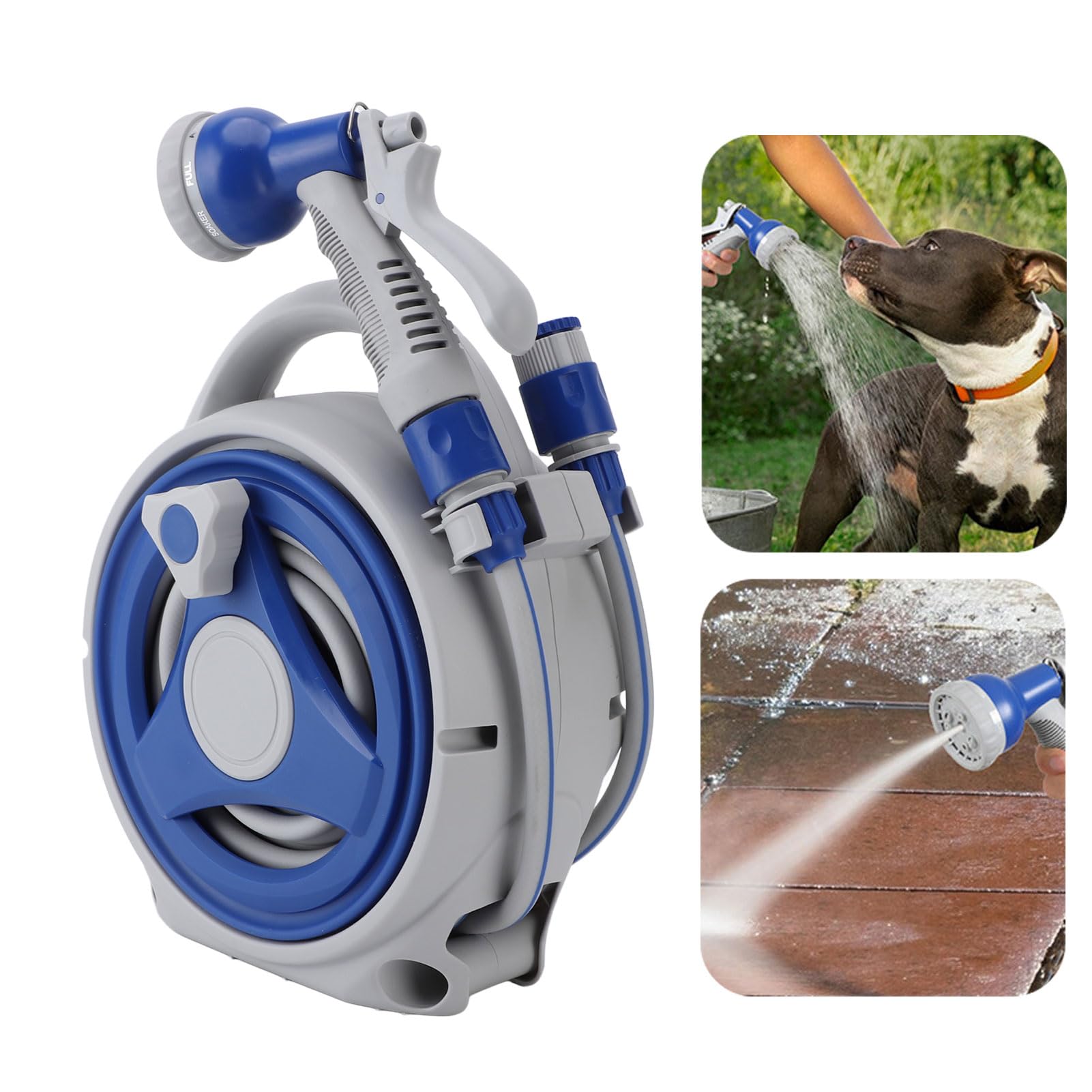 Carrete de manguera de jardín Carrete de manguera portátil a prueba de sol de mano con boquilla de tubería de agua de 15 m para riego de patio doméstico Jardinería Uso al aire