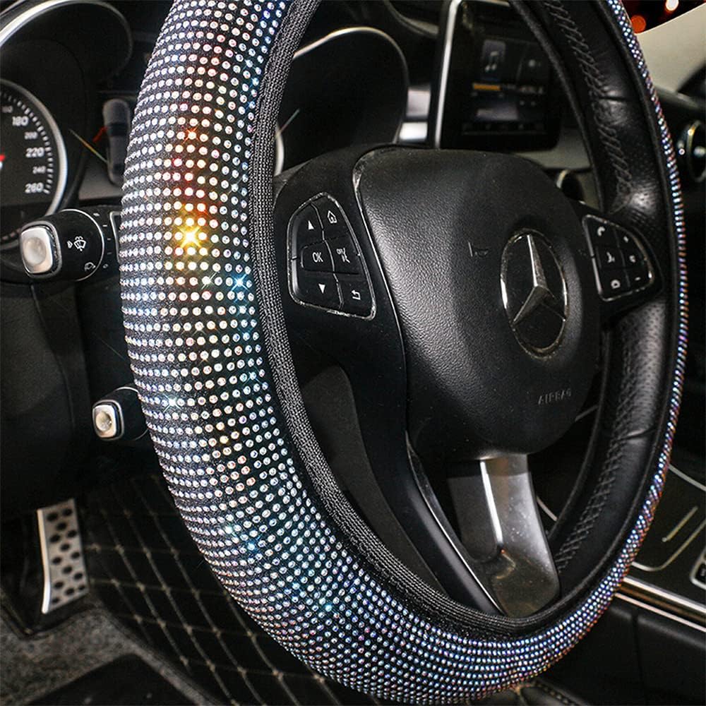 Bling Rhinestones Steering Wheel Cover Sparkling Car SUV Breathable Anti-Slip Steering Wheel Protector for Women,Party,Birthday Gift (Blue) image 3