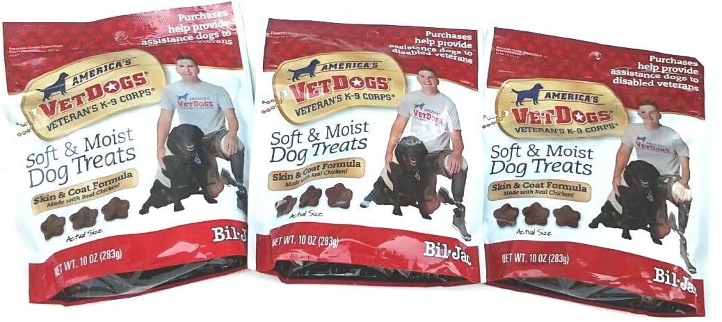 (3 Pack) Bil Jac America's Vetdogs Skin and Coat Dog Treats, 10 Ounces Each