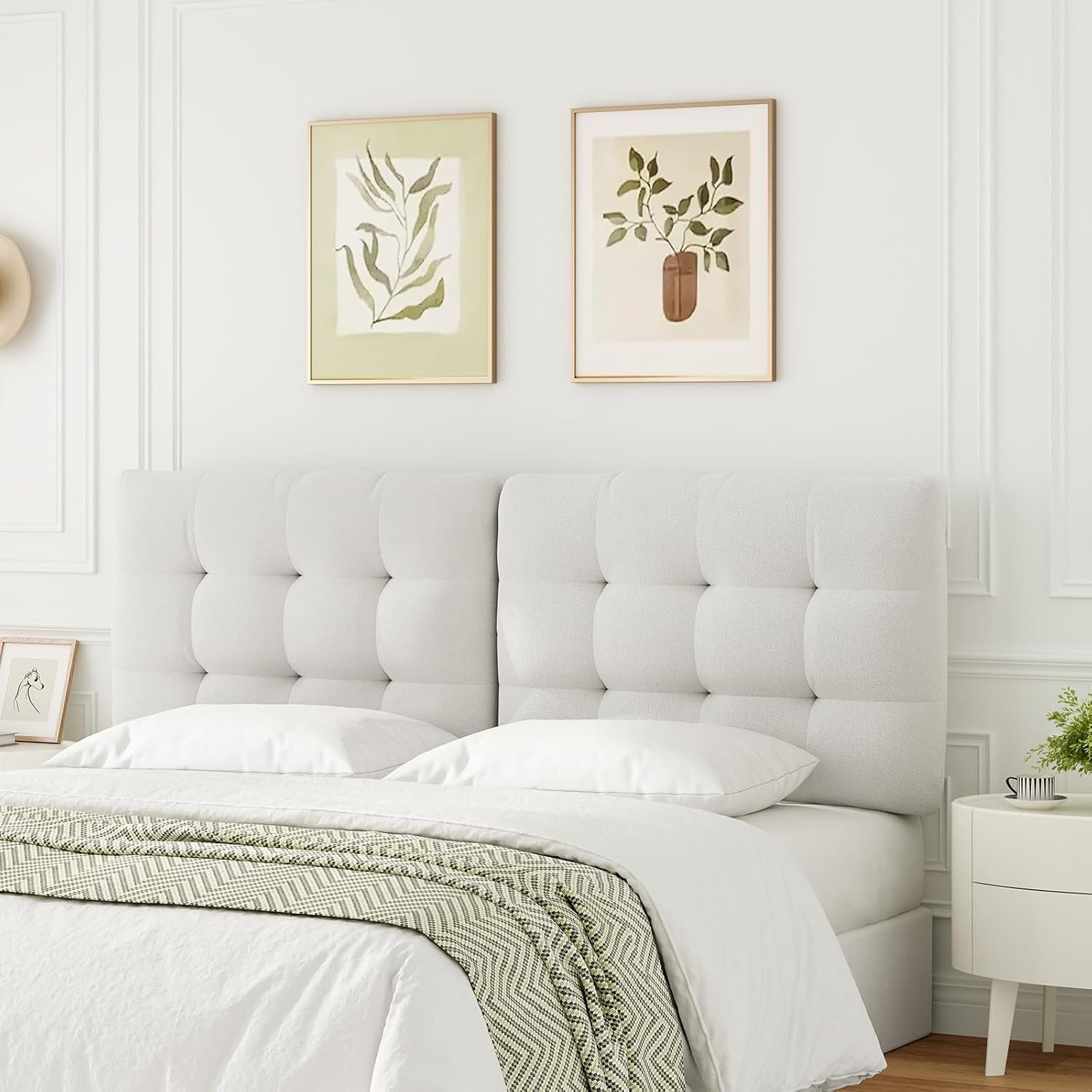 Adjustable Height King Size Headboard Only, Tufted Upholstered King Headboard from 39”to 44” with Width Adapters, Modern Button Diamond Fabric Head Board with Durable Solid Wood Legs, Beige
