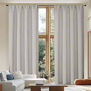 Simplebrand Ava Natural Blackout Curtains for Patio 108 Inches Long 2 Panels Set, Solid Thermal Insulated Room Darkening Rod Pocket Window Treatment Curtains Blackout Drapes, W50 x L108 Inch, Natural