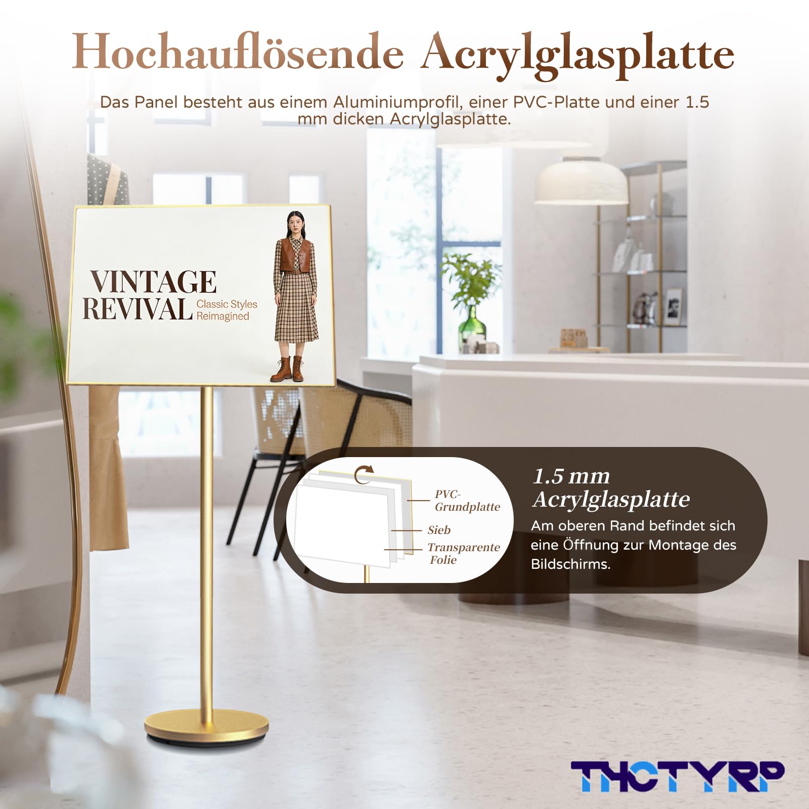 A2 Präsentationsständer, Höhenverstellbar Aluminium Gold | Vertikales Schild Nachrichtentafel Anschlagtafel, Verstellbarer Winkel, Stabiles A2-Nachrichtenschild