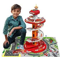 Pista de Carrinhos Infantil Brinquedo Corrida Posto Bombeiro Com Luz e Som