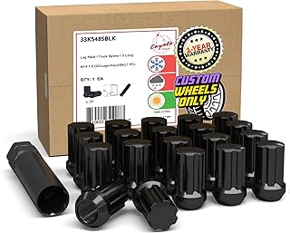 Wheel Accessories Parts 20 Pcs M14x1.5 Thread Short Truck 1.50" Long Spline Lug Nuts Black 7 Spline Hex Fits Chevy Camaro Corvette | Dodge Charger Challenger | Ford Mustang | Jeep Wrangler