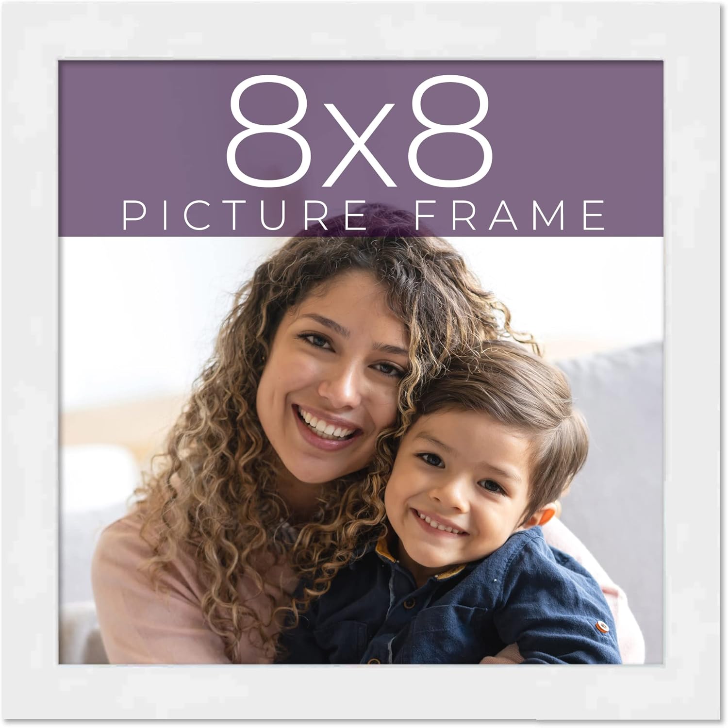 8x8 Frame White Real Wood Picture Frame Width 0.75 Inches | Interior Frame Depth 0.5 Inches | White Mid Century Photo Frame Complete with UV Acrylic, Foam Board Backing & Hanging Hardware