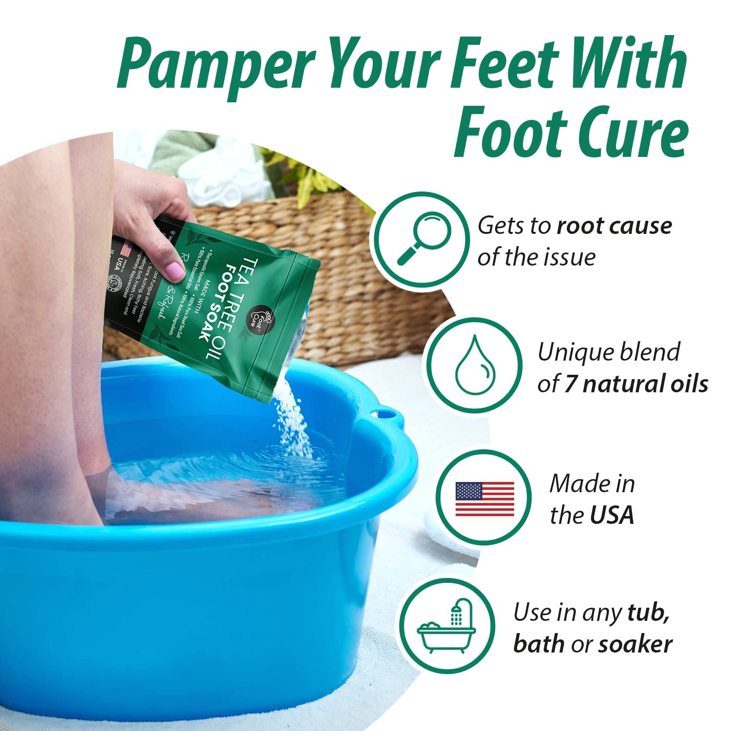 Tea Tree Oil Foot Soak With Epsom Salt - Made in USA - For Foot Odor, Toenail Fungus, Athletes Foot, Softens Calluses & Soothes Sore Tired Feet, Pedicure Spa at Home - 16oz : Beauty & Personal Care