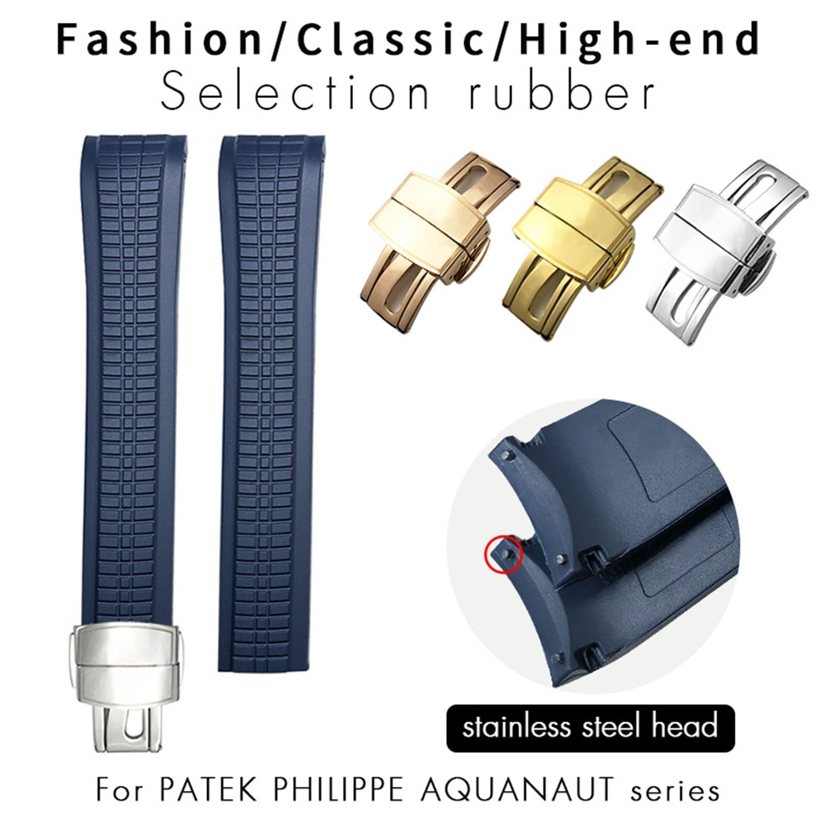 Kolorowe fluorowane gumowe paski do zegarków Patek Philippe 5164A 5167A seria AQUANAUT, klamra motylkowa, silikonowy pasek do zegarka 21 mm