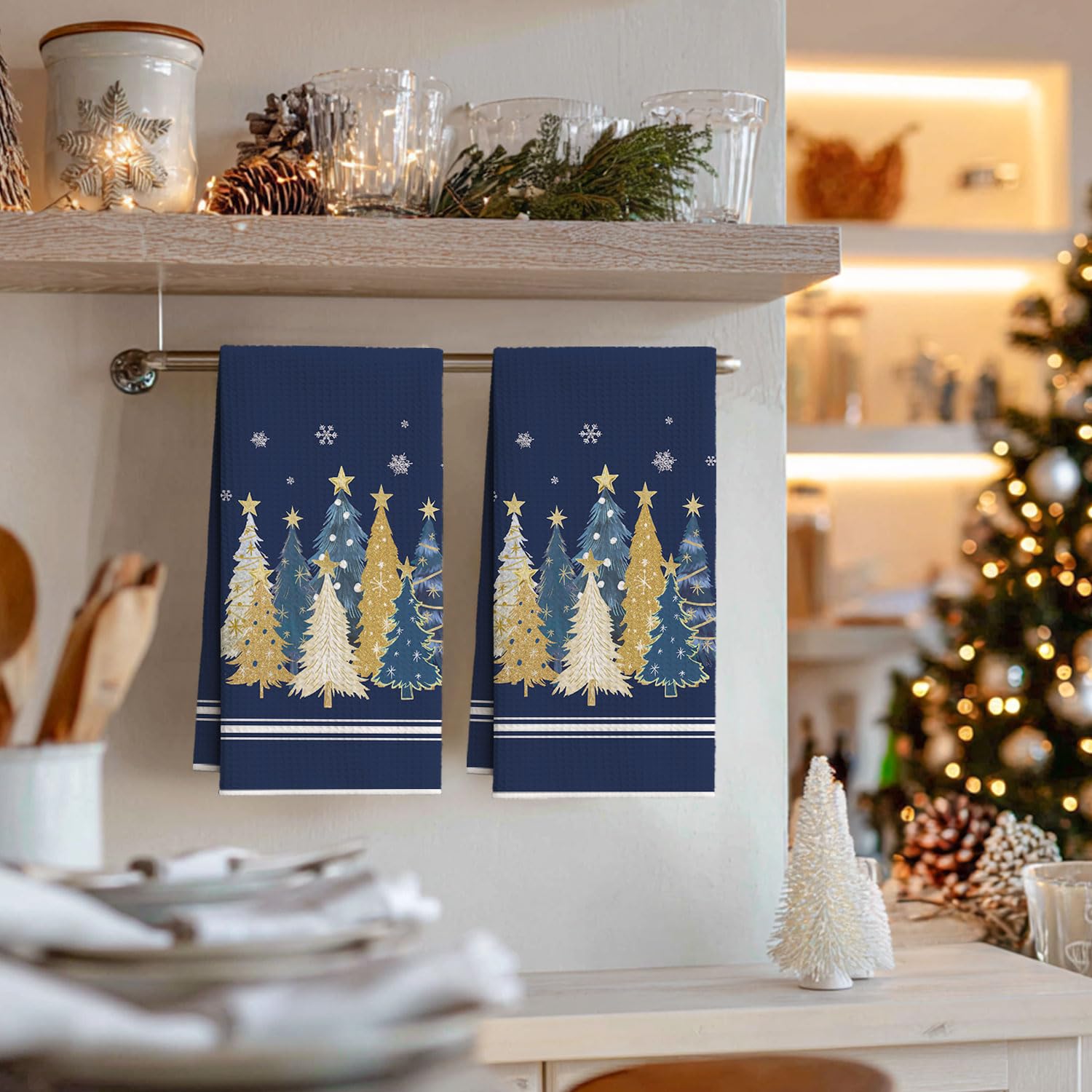 Artoid Mode Alberi di Fiocchi di Neve di Colore Dorato, Renne, Natale Tovaglia 140x110 cm
