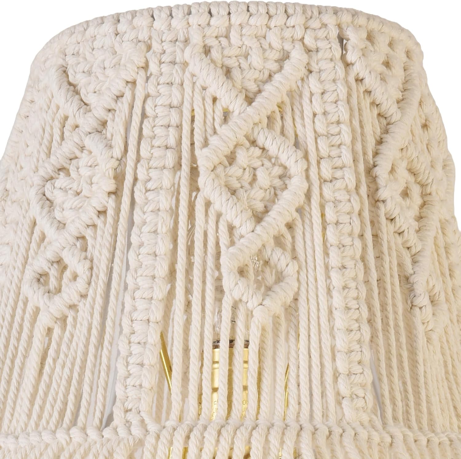 White-Ivory Boho Woven Lamp Shade Bell Tassels Lampshade 7.5``Top x 12``Bottom x 11``High(Spider) Medium Handmade Lamp Shades for Table & Bedside Lamp - Easy Assemble
