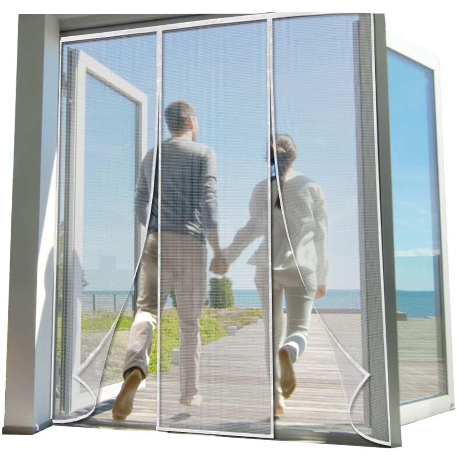 Fliegengitter Tür 260x240cm Weiß, für nach innen öffnende Fenster - mit Selbstklebendem Klettband, Pollenschutzgitter Netz, transparenter Pollenschutz