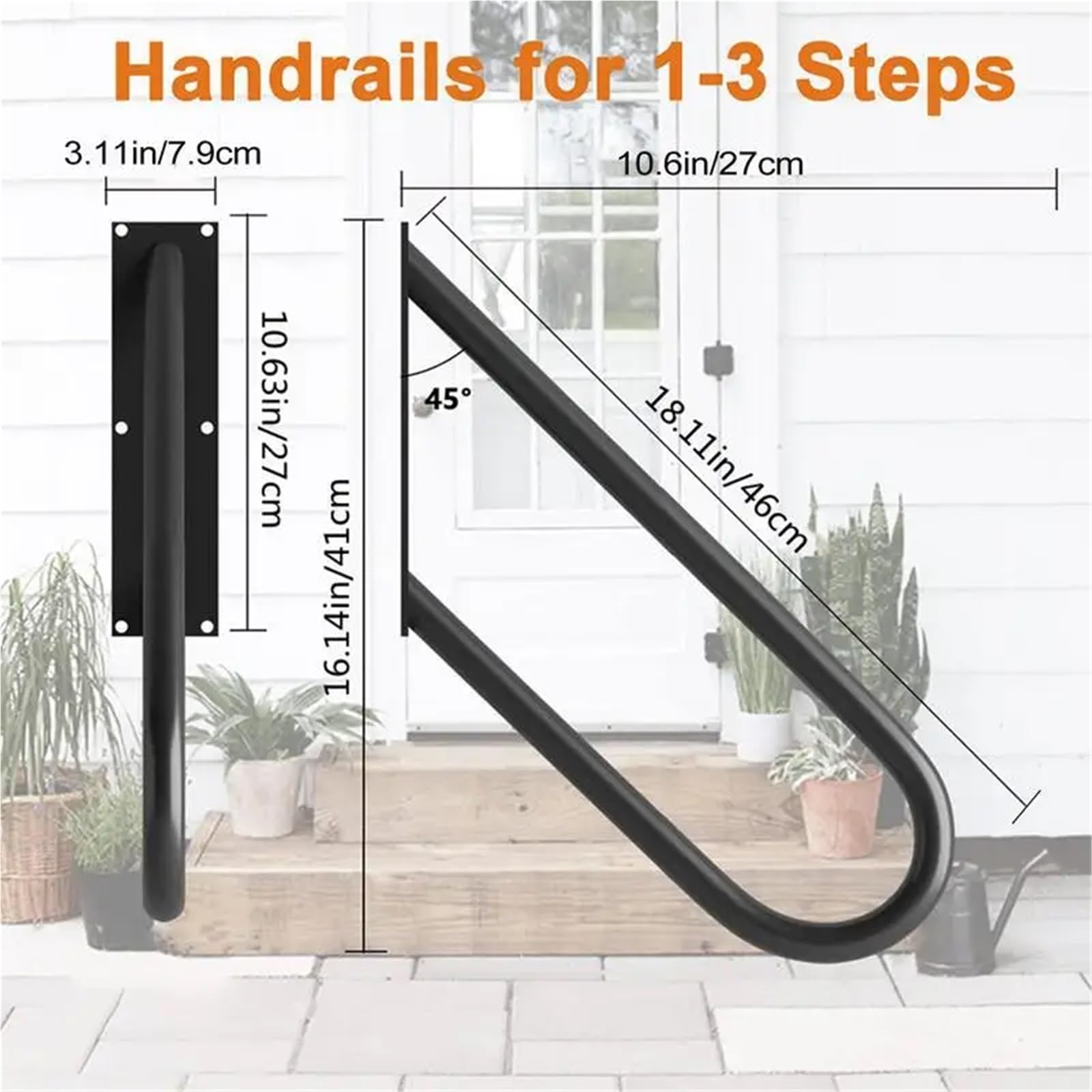 Barandilla de pared escalera metal montada en la agarre forma U Pasamanos for personas mayores Garaje Porche Entrada al jardín Para Bañera Ducha