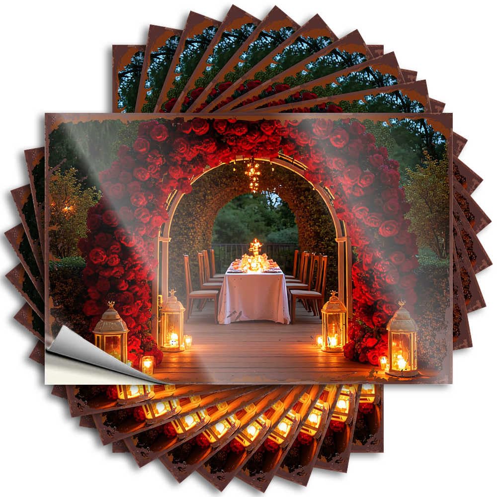 Saying Love Gifts Case Romantic Outdoor Dinner Setup with Floral Archway - No Residue Decals for Coffee(8X12CM)
