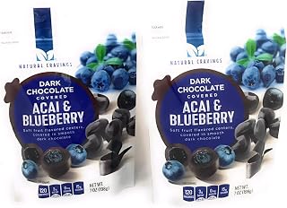 Chocolate Covered Blueberries and Acai-Pack of (2) 7oz Package of Natural Cravings Dark Chocolate Covered Acai and Blueberry