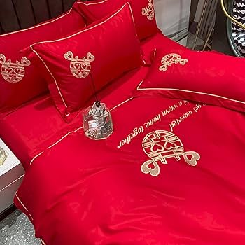 赤いバラのベッドカバー(未完成品です) 薔薇柄 可愛い 布団カバーセット 4点セット 暖かい ダブル クイーン