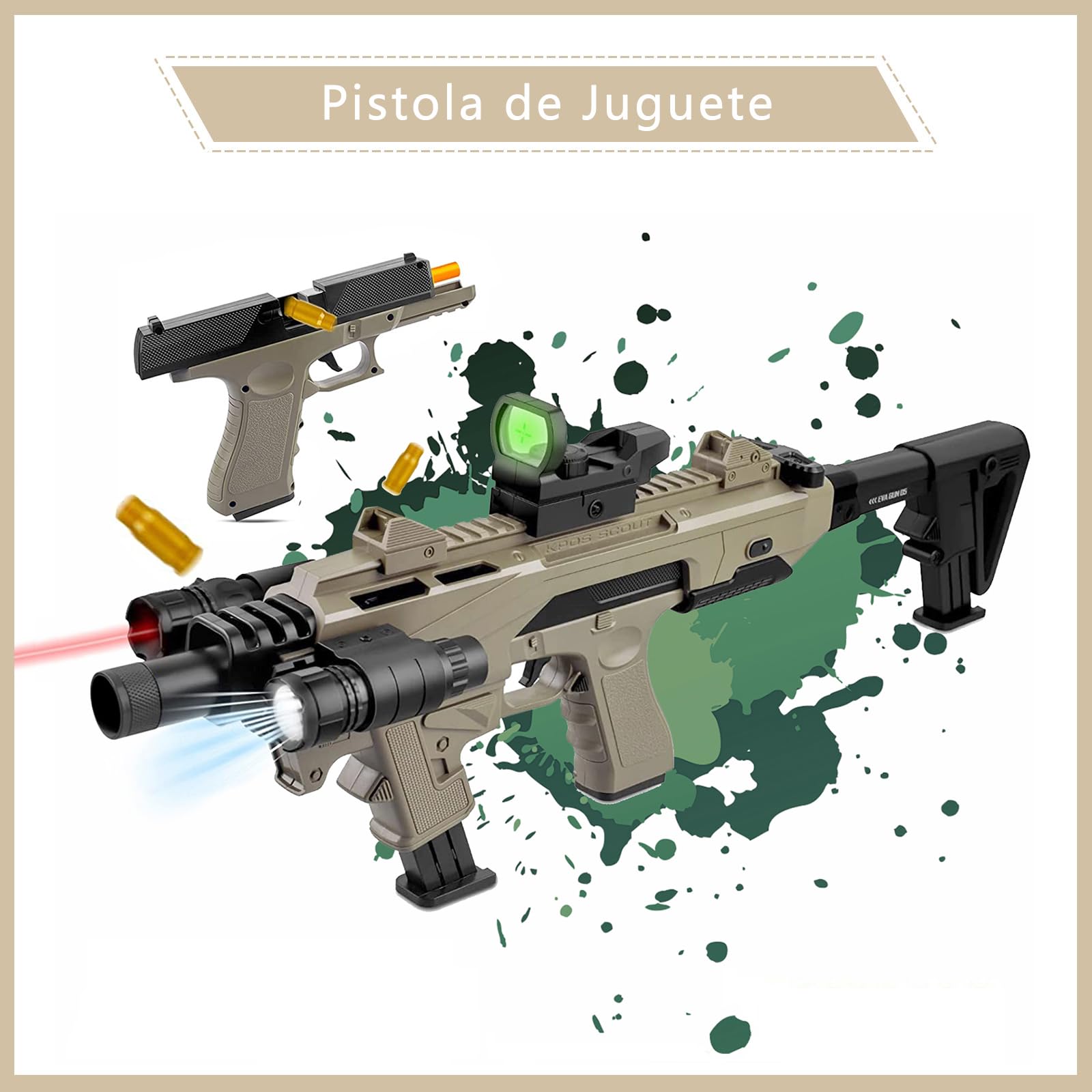 Pistolet Jouet, Pistolet Enfant en Mousse Souple avec Daccessoires, Pistolets Jouets Réaliste Blaster pour Garçons, Jouets pour Enfants 14+ de Plein Air, Energie 0.1 Joules